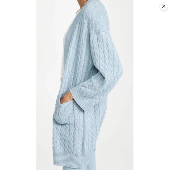 SABLYN Mirna Long Braided Cable Knit Long Open Cardigan Sweater Sky Blue X-Small - Picture 4 of 9